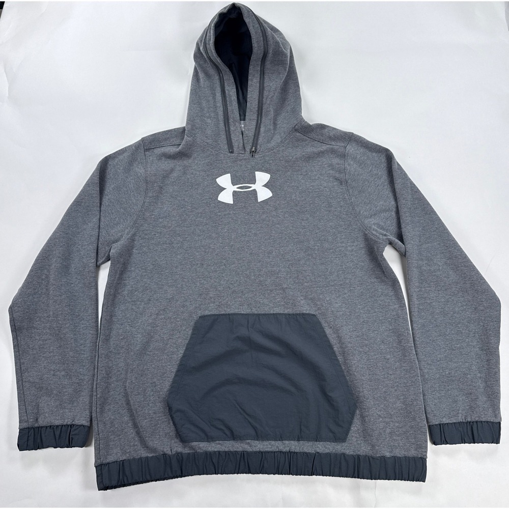 Under Armour Hoodie Mens XL Heather Gray Double Zip Pullover Fleece UM1442 Loose